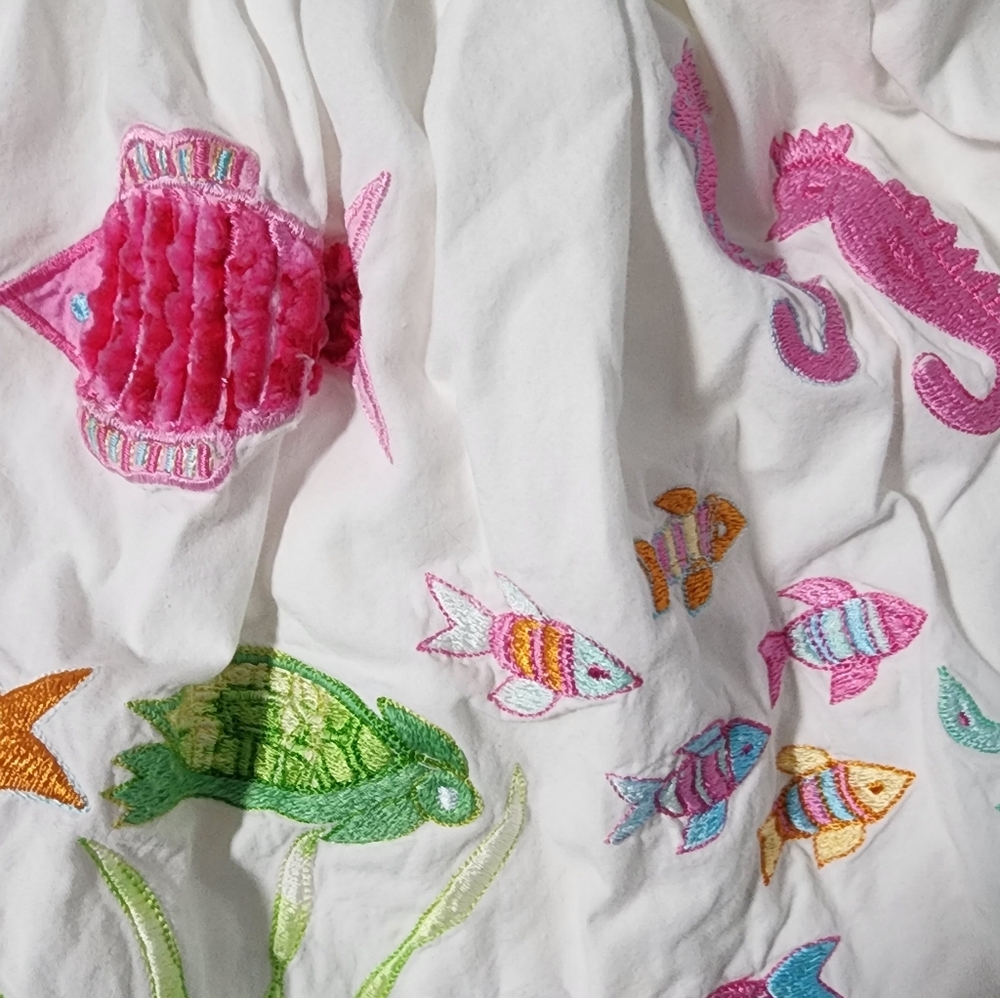 White Embroidered Ocean-Theme Girls Dress - Pink & Multicolor - Picture 4 of 4